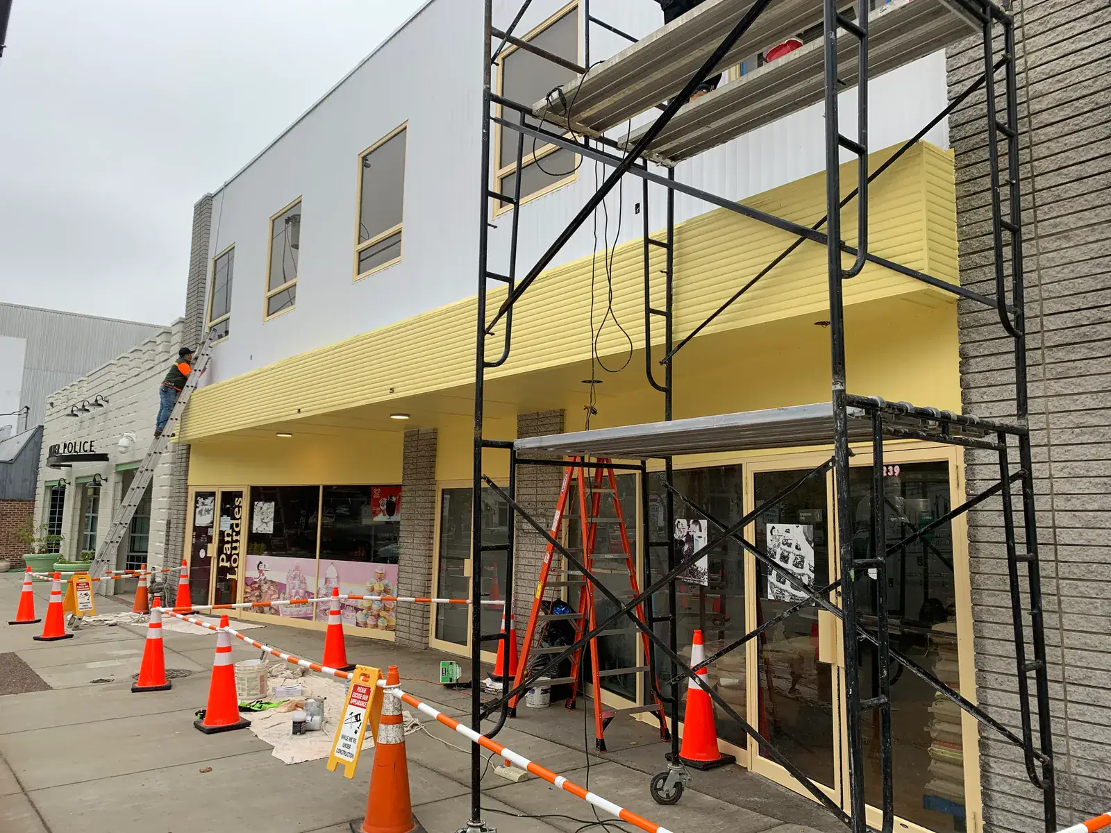 Scaffolding in place during facade work