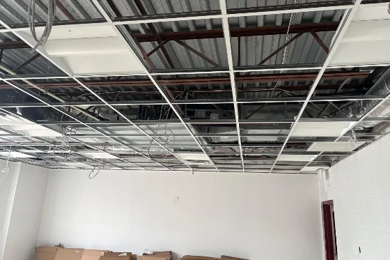 New ceiling grid and framing during the interior build-out