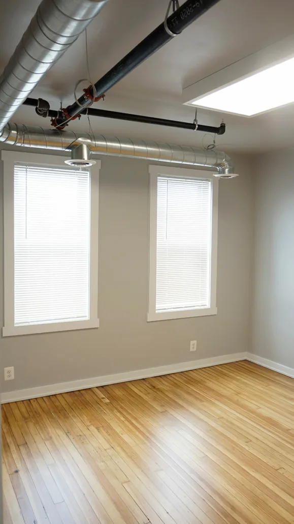 Office space with exposed services and refinished floors