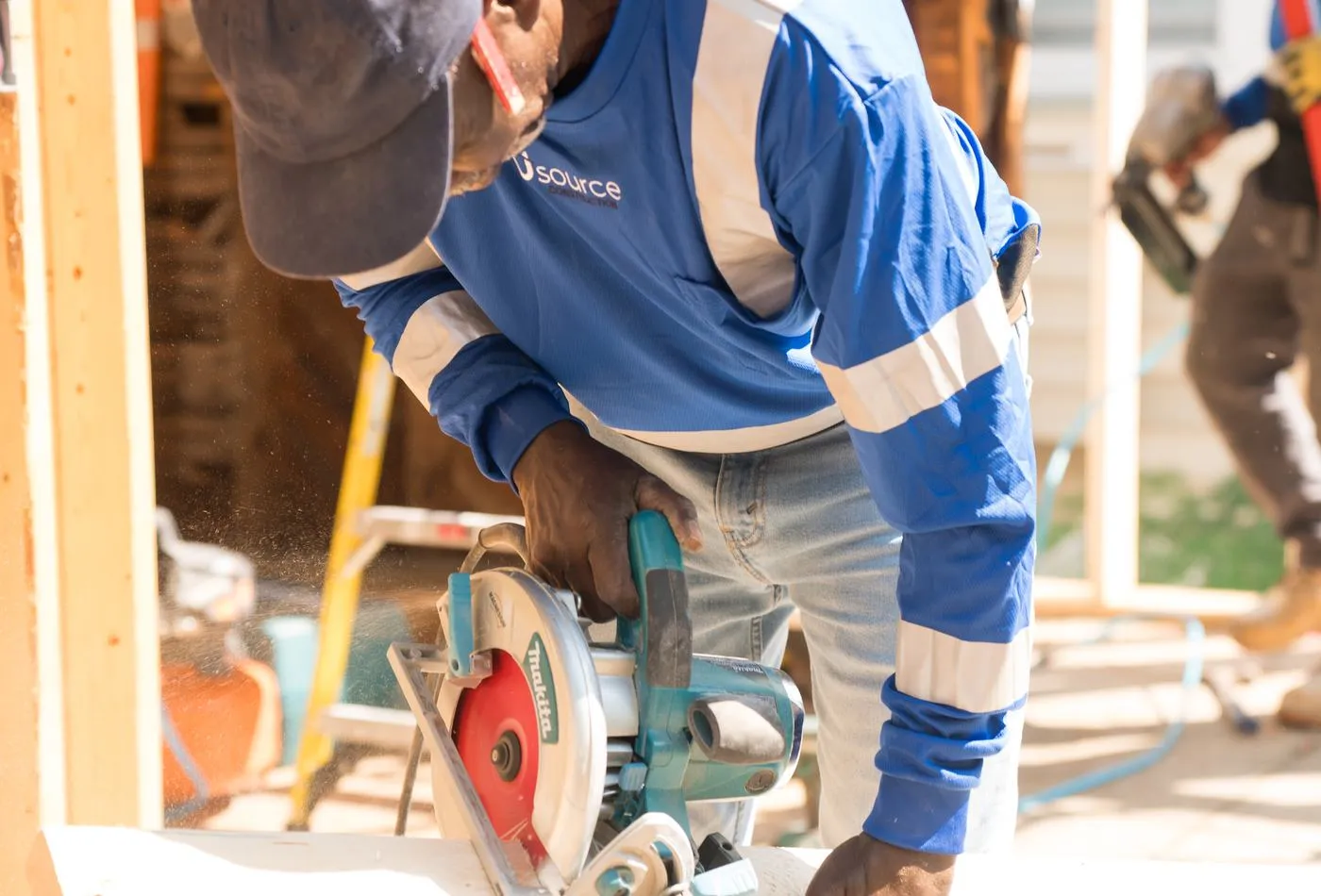 Cutting framing lumber on site